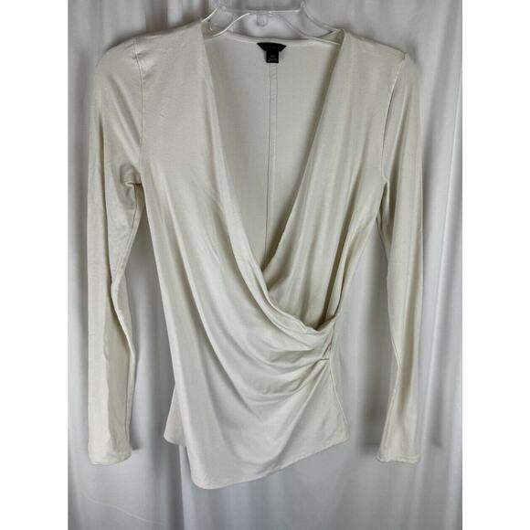 Ann Taylor Crossover V-neck Ruching Long Sleeves Blouse, Ivory Sz: XS, 57-18 - Picture 12 of 16